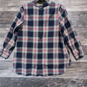 Crown & Ivy Red Blue Womens Button Down Plaid Shirt & Pant Set